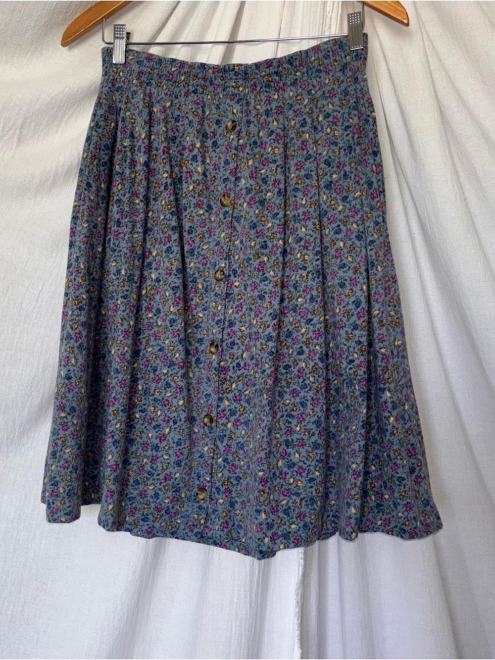 Vintage Lizsport Blue Floral Button-Front Cotton Skirt